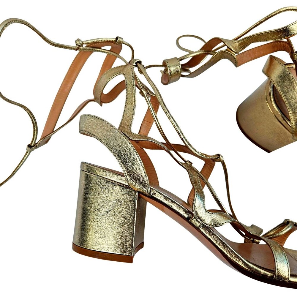 Gianvito Rossi Gold Leather Strappy Gladiator Sandals Lace-Up Block Heel Size 40 - Picture 8 of 9